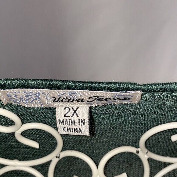 Ultra Teeze Green Heathered Wide Neck 3/4 Sleeve Top Size 2X 96 Poly/4 Spandex - Picture 3 of 5